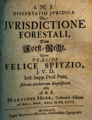 Diss. ... de iurisdictione forestali