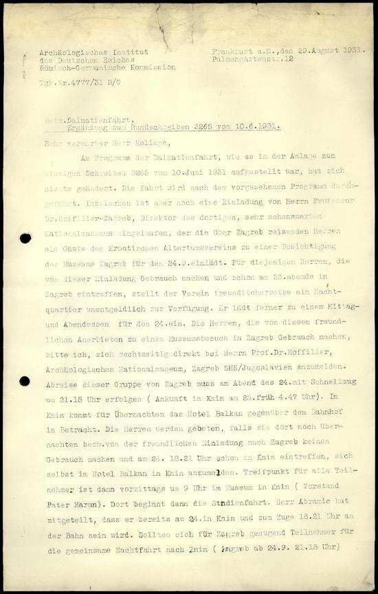 Rundschreiben G. Bersu | Digitalisierung: Deutsches Archäologisches Institut, Athen, Archiv