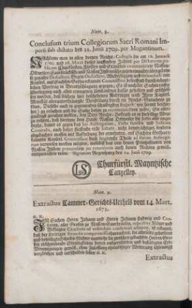 Num. 9. Extractus Cammer-Gerichts-Urthels vom 14. Mart. 1673. - Extractus des Cammer-Gerichts-Urthel de Anno 1682.