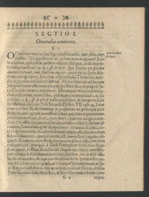 Sectio I. Generalia continens.