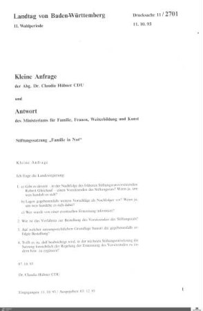 Drucksachen 2701-2800: Anträge, Anfragen, Gesetzentwürfe