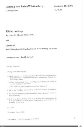 Drucksachen 2701-2800: Anträge, Anfragen, Gesetzentwürfe