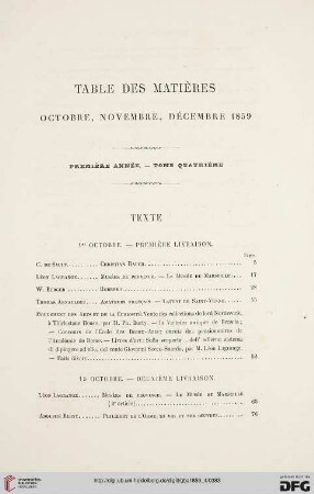 Table de matières: octobre, novembre, décembre 1859