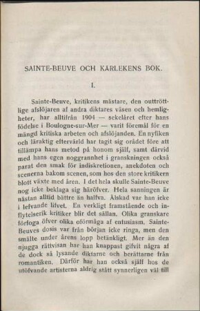Sainte-Beuve Och Kärlekens Bok.