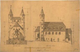 Fischer, Theodor; Gaggstatt; Ev. Kirche - Süd-Westseite u. Nord-Westseite (Aufrisse)