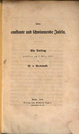Ueber constante u. schwimmende Inseln
