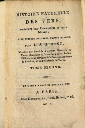 Histoire naturelle des vers : contenant leur description et leurs moeurs ; avec figures dessinées d'après nature. 2