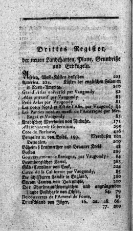 Drittes Register der neuen Landcharten, Plane, Grundriße und Erdkugeln