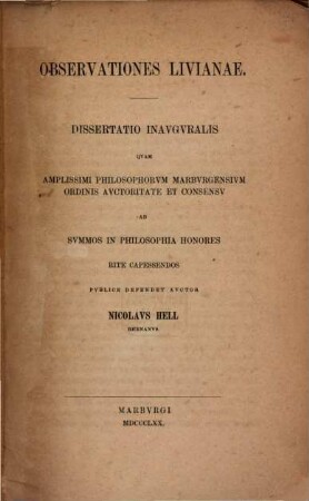 Observationes Livianae : Diss. inaug.