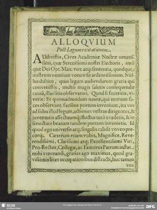 Alloquium Post Legum recitationem