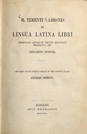 M. Terenti Varronis De lingua Latina libri