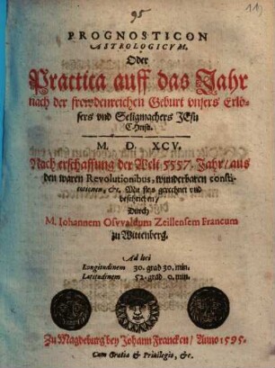 Prognosticon astrologicum, Oder Practica auff das Jar ... 1595 ...