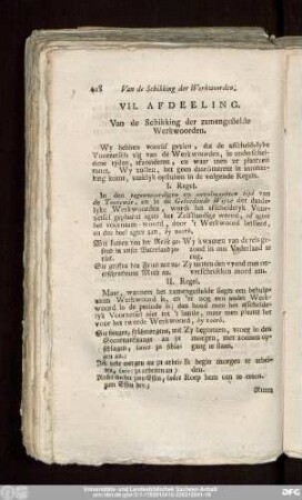 VII. Afdeeling. Van de Schikking der zamengesteide Werkwoorden.