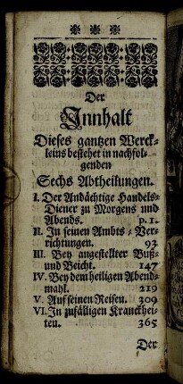 Der Innhalt Dieses gantzen Werckleins bestehet in nachfolgenden Sechs Abtheilungen