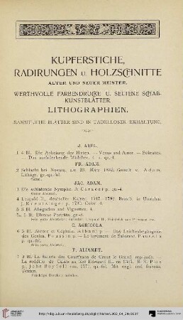 Kupferstiche, Radirungen u. Holzschnitte alter und neuer Meister (Nr. 1-1010)