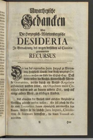 Die Herzoglich-Würtembergische Desideria