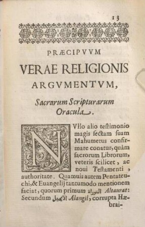 Praecipvvm Verae Religionis Argvmentvm, Sacrarum Sripturarum Oracula. [Hauptteil]