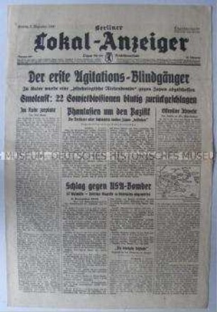 Tageszeitung "Berliner Lokal-Anzeiger" u.a. zum Kriegsverlauf an der Ostfront und zum Kampf der Alliierten gegen Japan