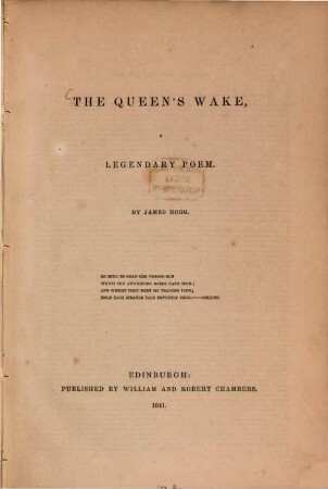 The Queen's Wake : legendary poem