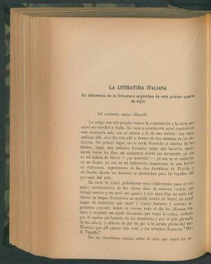 La literatura italiana : Su influencia en la literatura argentina de este primer cuarto de siglo