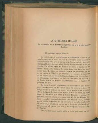 La literatura italiana : Su influencia en la literatura argentina de este primer cuarto de siglo