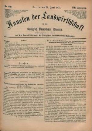 No. 50. Berlin, den 21. Juni 1873. XIII. Jahrgang.