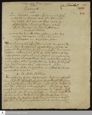 Auszug aus dem Tagebuch von Johann Christoph Silchmüller.