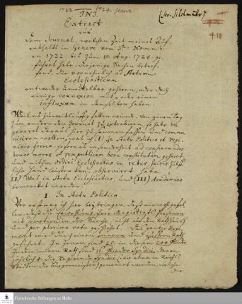 Auszug aus dem Tagebuch von Johann Christoph Silchmüller.
