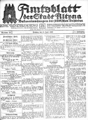 Nummer 22 : Freitag, den 2. Juni 1922