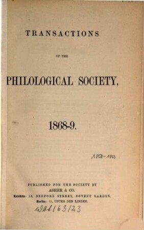 Transactions of the Philological Society. 1868/69