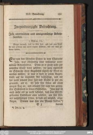 Zweyundvierzigste Betrachtung. Jesu unermüdete und uneigennützige Arbeitsamkeit.