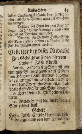 Gebetter bey diser Andacht Zur Gedächtnuß des bitteren Leydens Jesu Christi.