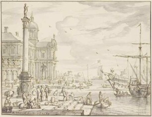 Seehafen, links eine Säule