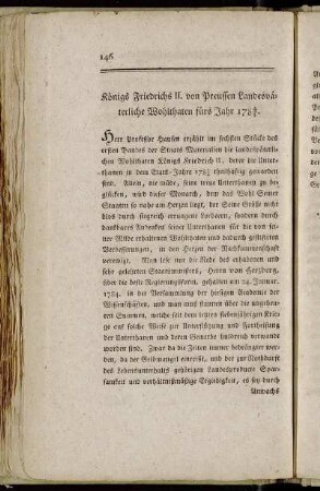 Königs Friedrichs II. von Preussen Landesväterliche Wohlthaten fürs Jahr 178⁴/₅.