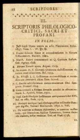 III. Scriptoris Philologico-Critici, Sacri Et Profani