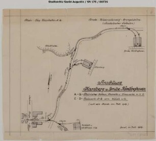 Oberdollendorf, Gleisanschluss Karsberg u. Grube Römlinghoven. A-B = Rheinischer Vulkan, Chamotte u. Dinaswerke mbH, C-D = Stellawerke AG vorm. Wilisch & Co.