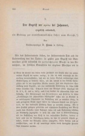 244-273 Über den Begriff der krisis bei Johannes, exegetisch entwickelt, ein Beitrag zur neutestamentlichen Lehre vom Gericht