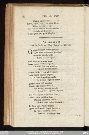 Ad Amicum Philosophiae Magistrum creatum.