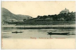 Aussig. Partie an der Elbe mit Burg Schreckenstein
