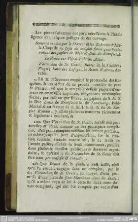Les pieces suivantes ont paru nécessaires à l' intelligence de quelques passages de cet ouvrage