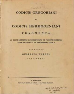 Codicis Gregoriani et codicis Hermogeniani fragmenta