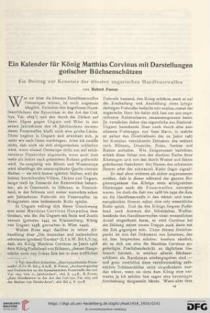 Ein Kalender für König Matthias Corvinus mit Darstellungen gotischer Büchsenschützen : Ein Beitrag zur Kenntnis der ältesten ungarischen Handfeuerwaffen