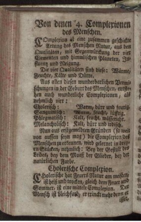 Von denen 4. Complexionen des Menschen