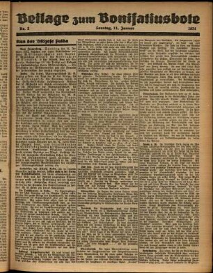 Zweite Ausgabe vom Sonntag, den 11. Januar 1931.