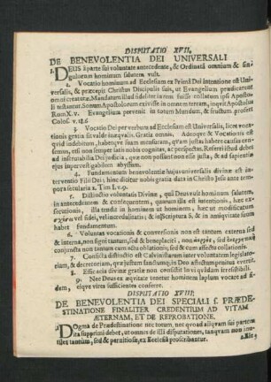 Disputatio XVII. De Benevolentia Dei Universali.