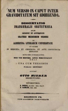 Num versio in caput inter graviditatem sit adhibenda : Diss. inaug. obstetricia