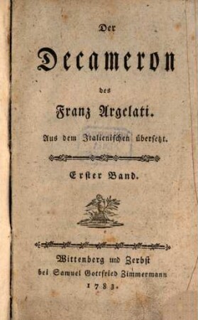 Der Decameron des Franz Argelati. 1
