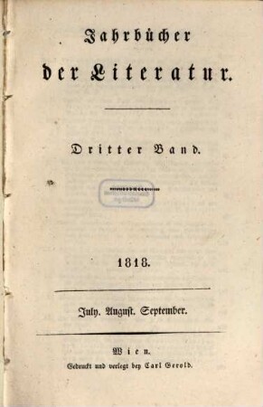 Jahrbücher der Literatur. 3. 1818