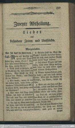 Zweyte Abtheilung. Lieder auf besondere Zeiten und Umstände