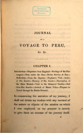 Journal of a voyage to Peru : a Passage Across the Cordillera of the Andes, in the Winter of 1827, performed on foot in the snow and a Journey Across the Pampas